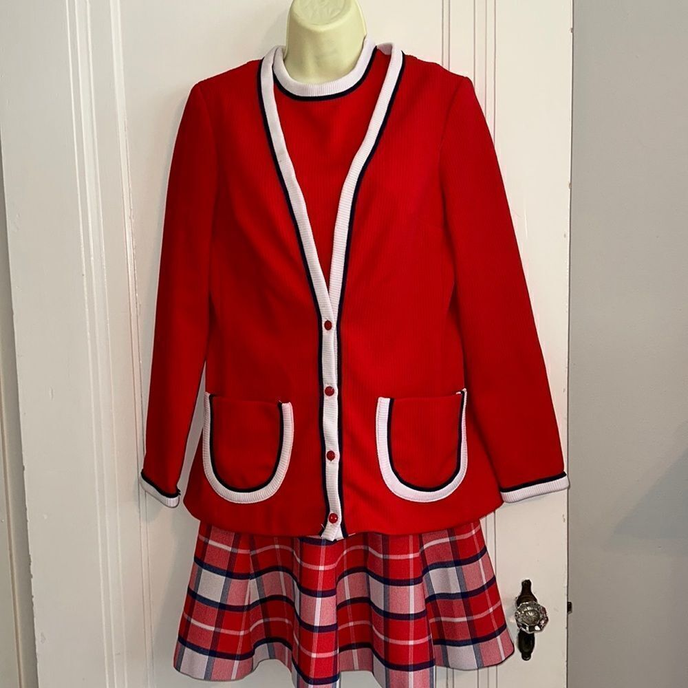 Vintage 70s Jerell of Texas red, white &‎ blue sleeveless mini dress with jacket